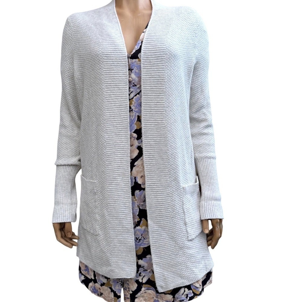Denver Hayes Open Front Cardigan Textured Knit Coastal Grandmother Cream Medium